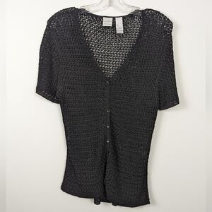 Emma James by Liz Claiborne Cozy Black Crochet Knit Cardigan, Size L